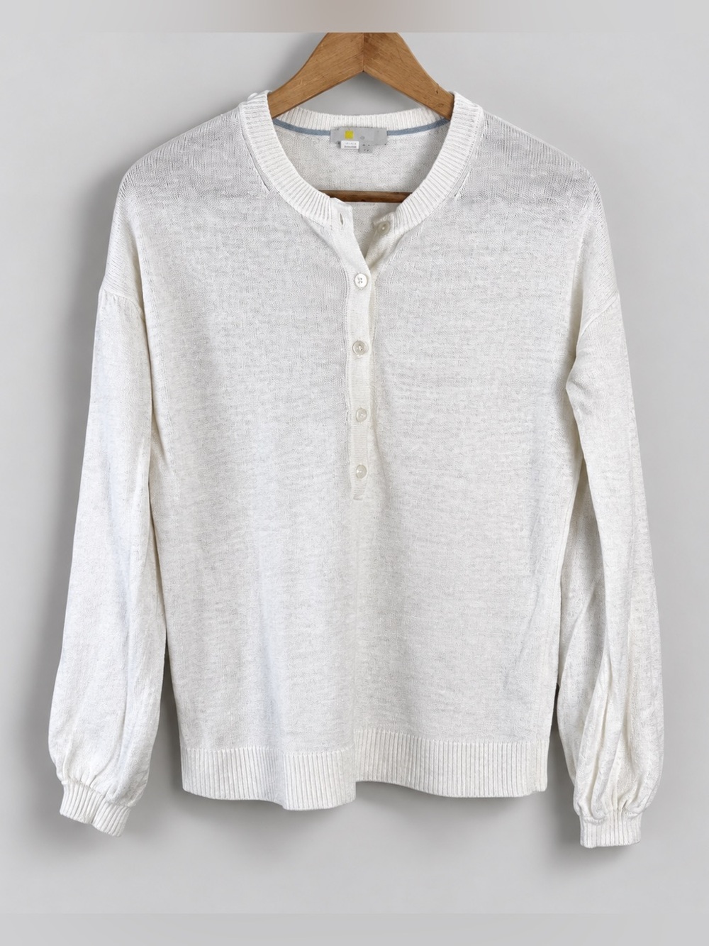 Boden Leandra Linen Henley Sweater US Size 2 Off White Jumper Blouson Sleeve